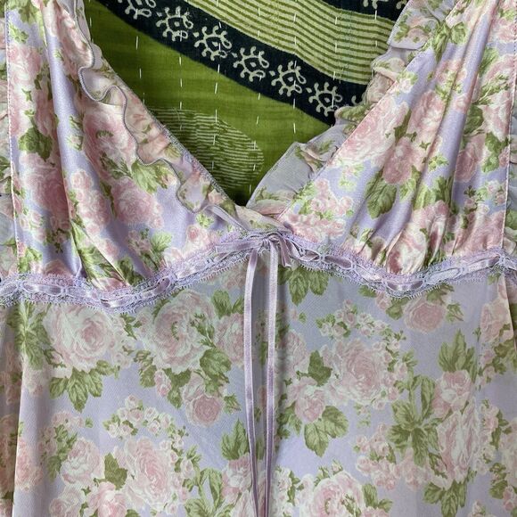 RARE Y2K Victoria's Secret Purple Floral Chiffon Babydoll Mini Dress Size Medium - Picture 6 of 16